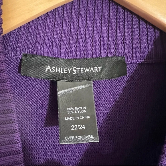 Ashley Stewart Sweater 22/24 Colorblock Lace Accent Mock Neck Stripe Dark Purple - Picture 5 of 5